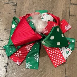Holiday Christmas Girls Red & Green Bow Clip